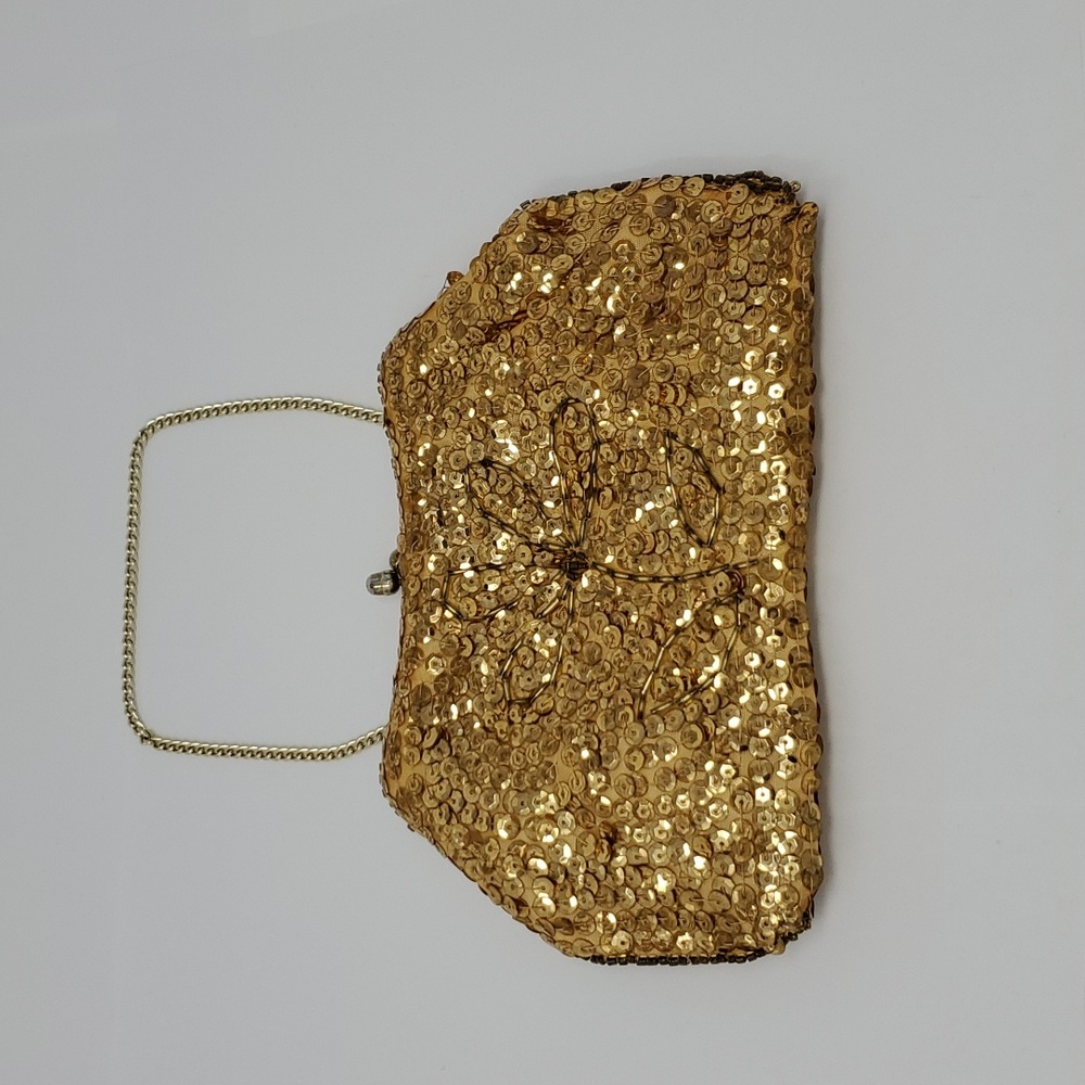 La Regale Vintage Gold-Colored Sequin & Beaded Wristlet